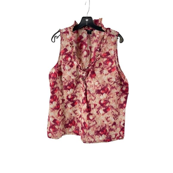 Ann Taylor Women's Mottled Pink Sleeveless Ruffle V Neck Top Blouse Size 18 - Picture 2 of 10